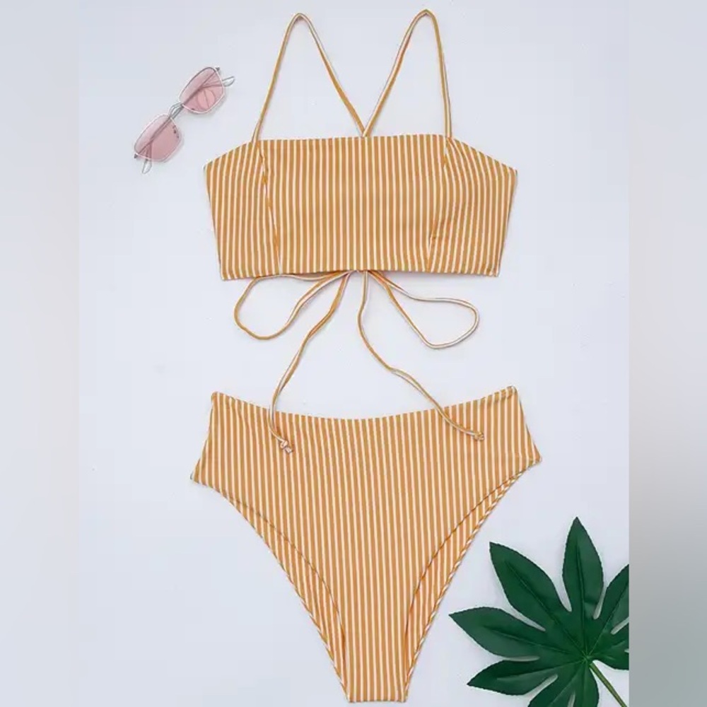 Yellow and White High Waisted Bikini